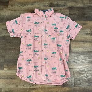 Hawaiian Button Down Camp Shirt Collared Coral Salmon Pink M Cruise Resort Beach